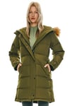 Orolay Manteau en Duvet Isolé pour Femme Veste Matelassée à Capuche D'hiver en Fausse Fourrure Armée Verte XS