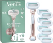 Gillette Venus Deluxe Smooth Sensitive Rose Gold Women'S Razor + 9 Blade Refills