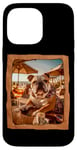 Coque pour iPhone 14 Pro Max Bulldog à la table de plage avec boisson