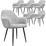 Lot de 6 Chaises de Salle à Manger Cuisine Salon Séjour - Gris - Assise Siège Rembourrée en Velours Structure en Métal Fauteuil Rétro avec Accoudoirs