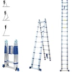 Hoström - Echelle télescopique articulée 5,6m stempakt, escabeau 2x9 marches pliable professionnel multifonction, h max travail 6,5m, garantie 5 ans