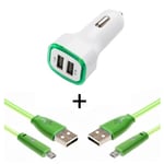 Pack Voiture Pour Iphone Xs Max Lightning (2 Cables Smiley + Double Adaptateur Led Allume Cigare) Apple - Vert