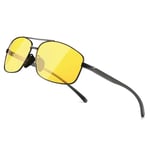 SUNGAIT Lunettes de soleil rectangulaires ultra légères pour homme Protection UV400 CAT 3, Monture en métal et lentille de nuit jaune, Taille unique