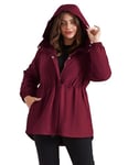 Hanna Nikole Veste de pluie légère et imperméable pour femme - Grande taille - Fermeture éclair bidirectionnelle avec capuche - Coupe-vent Vin Rouge 54