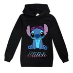 Barn Pojkar Flickor Stitch Print Långärmad Luvtröja Pullover Toppar Casual Huvtröja Fans Present Black 11-12 Years