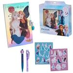 Disney Kits de Fournitures Scolaires, Coffret Cadeau Reine des Neiges, Wish, Carnet et Stylo Enfant Ado Fille (Bleu Frozen)