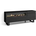 Meuble tv, Banc Télé, Grand espace de Rangement, 150x57x35cm, Pour les tv jusqu'à 65', Cheminée électrique, Design industriel, Style moderne, Noir