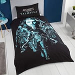 Assassin's Creed Valhalla Single Duvet Cover and Pillowcase Set Reversible Bl...