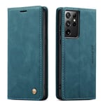 QLTYPRI Etui Coque pour Samsung Galaxy S21 Ultra, Portefeuille Fentes Cartes Housse Antichoc Cuir PU Vintage Portefeuille Etui Compatible avec Samsung Galaxy S21 Ultra - Bleu