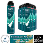 Sure Men Antiperspirant Deodorant Sensitive 72H Nonstop Protection 250ml, 36Pack