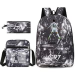 Fotbollsstjärna C Ronaldo Cr7 ryggsäck med printed runt studenten Tredelad ryggsäck. Black lightning 1 Black lightning 1 Backpack pencil case