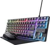 GXT 1794 Set Clavier Gaming QWERTZ DE Disposition avec souris sans fil et tapis de souris, Pack de jeu LED 3 en 1, Souris sans fil rechargeable 80 heures d'autonomie, Clavier USB TKL compact.[V549]