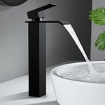 Noir Mitigeur de Lavabo Cascade Robinet Salle de Bain Bec Haut Mitigeur pour Vasque Robinet Lavabo Haut de Gamme Design Moderne