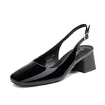 GENSHUO Escarpins Femme, Chaussures à Talons Carrés, Slingback, Talon Chunky, Pompes Élégantes, Noir, 39 EU