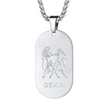 FaithHeart Médaille Zodiaque Collier Signe Astrologique Gémeaux Plaque Militaire Pendentif pour Homme Acier Inoxydable Chaîne Ajustable 55cm