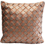 Kare Coussin Design Zoe Patch - Housse Amovible avec Fermeture éclair et Rembourrage - Tressé - Décoratif, Accessoire pour la Maison - Housse Aspect Cuir - 45 x 45 cm (H x l) - Beige/Orange