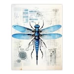 Artery8 Dragonfly Spy Bot Robot Hybrid Schematic Blueprint Futuristic Secret Complex Arcane Manuscript Gift For Him Man Cave Extra Large XL Wall Art Poster Print