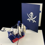 Pop Up 3d Card - Pirate Boat Ship, Galleon (birthday, Blank) History Cool Kids