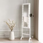 CARME Zoey Armoire à bijoux avec miroir et lumières LED et support pour sèche-cheveux 6 tiroirs Blanc