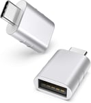 Adaptateur USB C vers USB Pack de 2 Adaptateurs USB C mâle vers USB3 Femelle Compatible avec MacBook Pro/Air 2021 iMac iPad Mini 6/Pro, Adaptateur Thunderbolt 3/4, Argent.[V95]