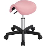 Yaheetech Tabouret roulettes Professionnel Tabouret Ergonomique Selle De Cheval Anti Mal De Dos à roulettes Pivotantes Hauteur Réglable 45,5-60 cm Rose