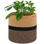 tenn well 30cm Indoor Pot for Plants with Liner, Cotton Woven Storage Basket Large Plant Pots for Indoor Plants, Flower Pot, Laundry Organiser and Home Decoration (Black and Brown)