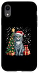 Coque pour iPhone XR Chat de Noël avec bonnet de Noël - Chat bleu russe