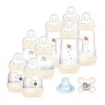 MAM Easy Start Self Sterilising Anti Colic Starter Set, Newborn Bottle Set and Soother, Newborn Essentials, White (Designs May Vary)