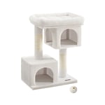 Feandrea - Arbre à chat, Tour de Jeux 84 cm, l, Maison pour Chats jusqu'à 7 kg, Grande Plate-forme, 2 Niches, Griffoir, Blanc Crème