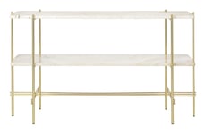 TS Console Rectangular 2 Racks - Neutral White Travertine/Brass Frame