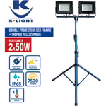 Keli - Projecteur De Chantier Led 2x50w 2 Têtes Sur Pied Professionnel IP65