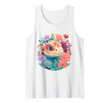 Cute Lizard Surrounded By Colorful Flowers Tank Top