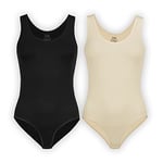 UnsichtBra Lot de 2 bodies pour femme - Blanc - Bretelles confortables - Sous-vêtements de bien-être - Blanc, noir, beige, Beige, noir., L/XL