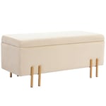 HOMCOM Banc de Rangement Coffre de Rangement Design Contemporain- Banc avec Espace de Rangement - dim. 100L x 40l x 42H cm - Velours Beige piètement métal doré