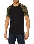 Urban Classics Men's Raglan Contrast Tee T-Shirt, Black/woodcamo, XL