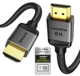 Câble HDMI 10K 8K 3m, Certifié Câble HDMI 2.1 PS5 4K@120Hz/144Hz, eARC HDR10 Dolby Atmos DTS:X HDCP2.3 pour HDTV/Barre de Son/Blu-ray/Projecteur/Ordinateur Portable/Ecran/PC/Switch