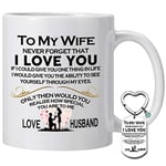 Wife Gift Coffee Mug Keyring to My Wife Never Forget That I Love You Ceramic Coffee Cup Keychain Anniversary Valentine's Day Gift Present for Women Wife Gifts from Husband, Birthday Gift for Wife