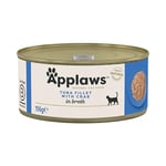 Applaws 100% Natural Adult Wet Cat Food, Tuna Fillet with Crab in Broth 156 g Tin (Pack of 24 Tins)