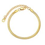 FOCALOOK Gourmette Femme Plaqué Or 16cm Bracelet Chaîne Serpent Plat 3mm de Large