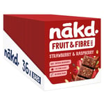 Nakd Strawberry & Raspberry Fruit & Fibre Bar - Vegan - Gluten Free - Healthy Snack, 44g (Pack of 36 bars)