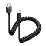 Câble USB à USB C spiralé avec charge rapide 3A/15W 0.3-1.2m, Cable USB C CarPlay, Cable Android Auto, Câble spiralé USB A USB C, pour iPhone 16 pro max, Galaxy S23, iPad.[V462]