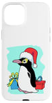 Coque pour iPhone 15 Plus Pingouin de Noël avec bonnet de Père Noël et cadeaux - Art de vacances