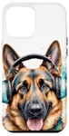 Coque pour iPhone 15 Pro Max Berger Allemand Écouteurs Chien Alsacien Animaux Imprimé