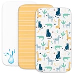 Drap Housse Cododo (Set de 2) + 1 Protège Matelas Impermeable avec Elastique - 3-en-1 - Taille 55x90 cm - Compatible avec Berceaux, Lit Matelas Cododo Bebe - pour Fille et Garçon - Motif Savane