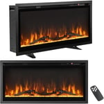 Costway - Cheminée Électrique Murale Autoportante 91,5 cm, Cheminée Chauffage 18-28℃ avec 9 Couleurs de Flamme 750W/1500W, avec Télécommande et