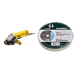 DEWALT - Meuleuse Compacte avec Interrupteur à Palette - Lame Ø125mm - Vitesse 11500tr/min - 1400W & Metabo - Boite métal de 10 Disques à tronçonner - Acier inoxydable - 125 x 1 mm (Import Allemagne)