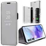 Coque Pour Samsung Galaxy A55 5g, Argenté, 360° Protection Antichoc, Smart Case Bumper Effet Miroir Avec Stand Fonction - E.F.Connection