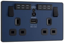 BG Evolve PCDDB22UWRB Matt Blue 13A Double Switched Socket with WiFi Extender