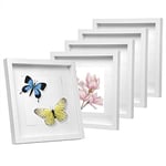 EUGAD Lot de 5 Cadre Photo en Bois 20x20cm, Style 3D Cadre de Boîte d'Ombre Profonde pour Objets jusqu'à 1,5cm, Galerie Photos Décoration Murale avec Passe-Partout vitre en Verre, Blanc