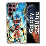 Cokitec Coque Renfocée en Verre Trempé pour Samsung Galaxy S23 Ultra Manga Dragon Ball Sangoku Blanc